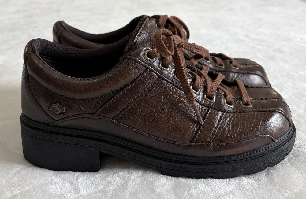 Harley Davidson Women Sz 7.5 Motorcycle Lace Up Brown Leather Shoes Model 83261